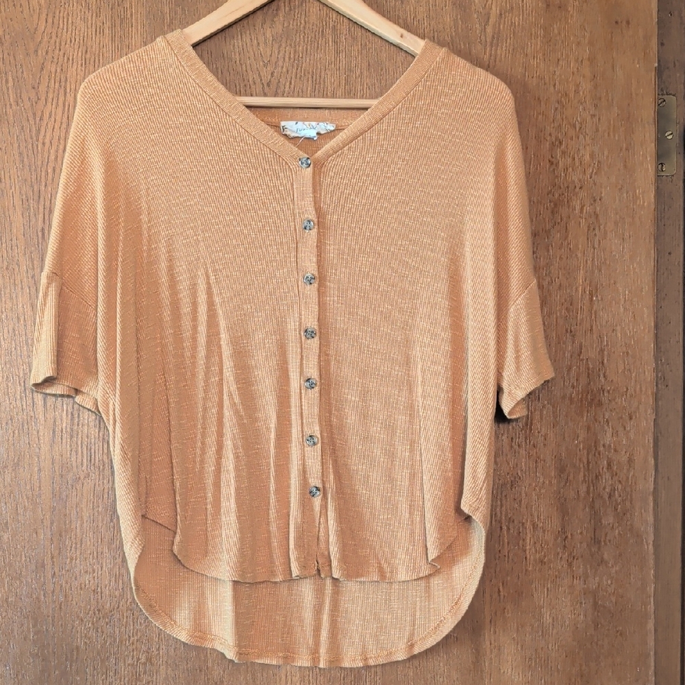 Pink Rose Women's Mustard Yellow Button-Up Top